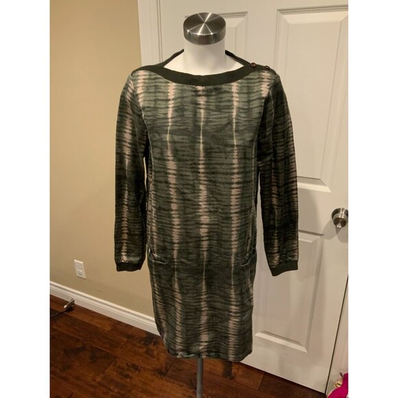 A.P.C. Green & Pink Tie Dye Boat Neck Dress w/ Shoulder Buttons, Size Medium - Picture 1 of 7